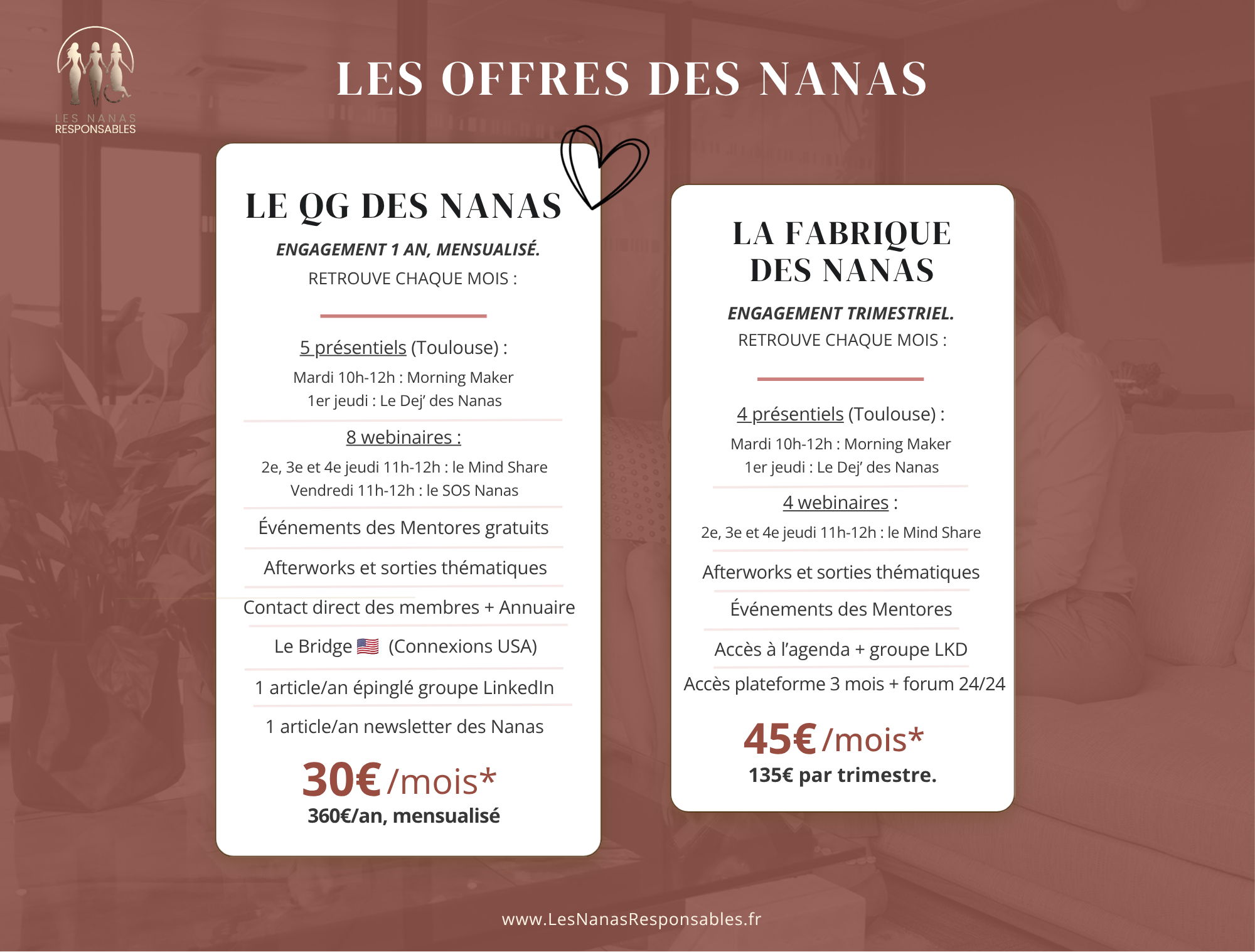 3 offres d'abonnement à la plateforme des Nanas Responsables